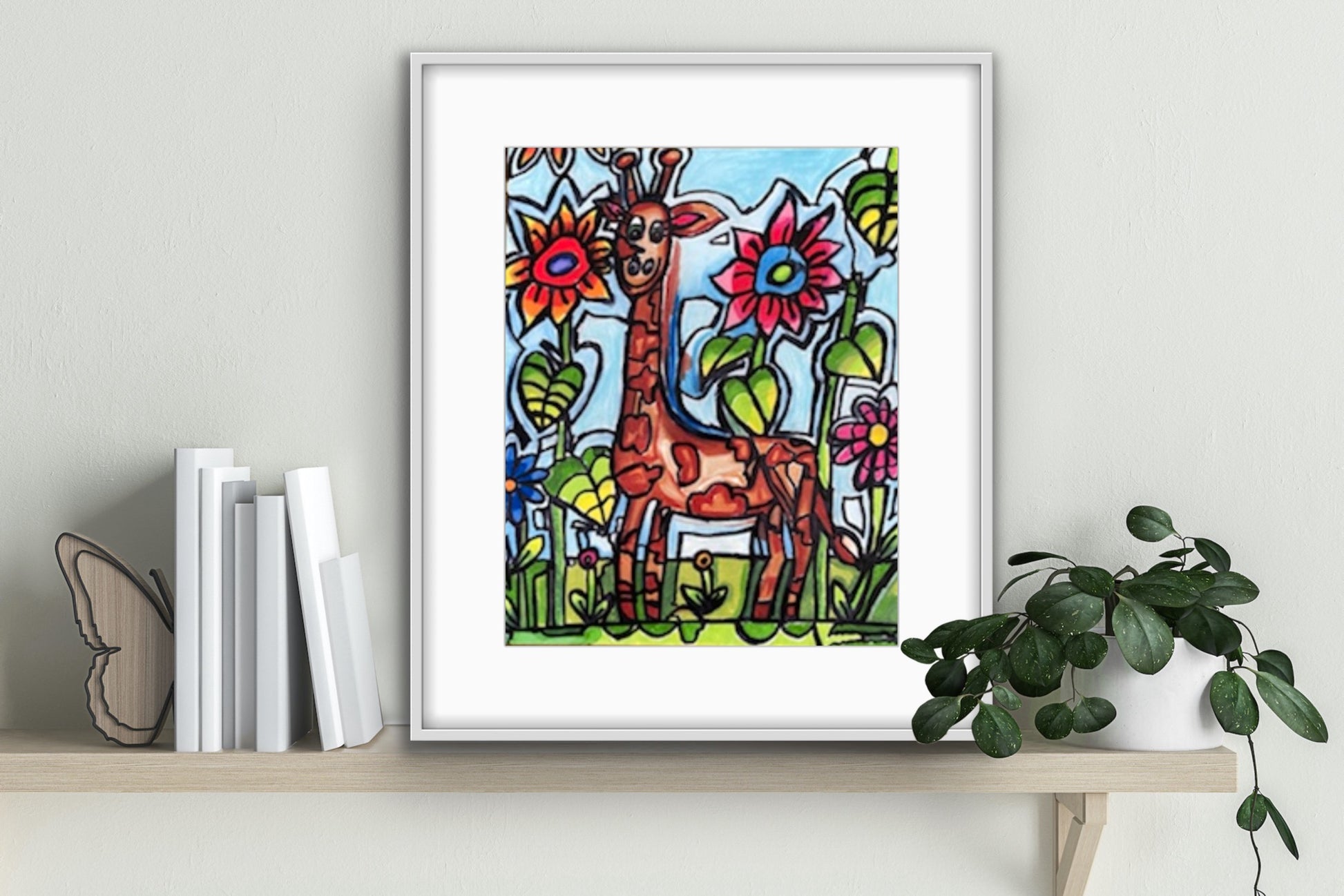 Giraffe in The Garden - ORIGINAL 11x14” - Vichy's Art