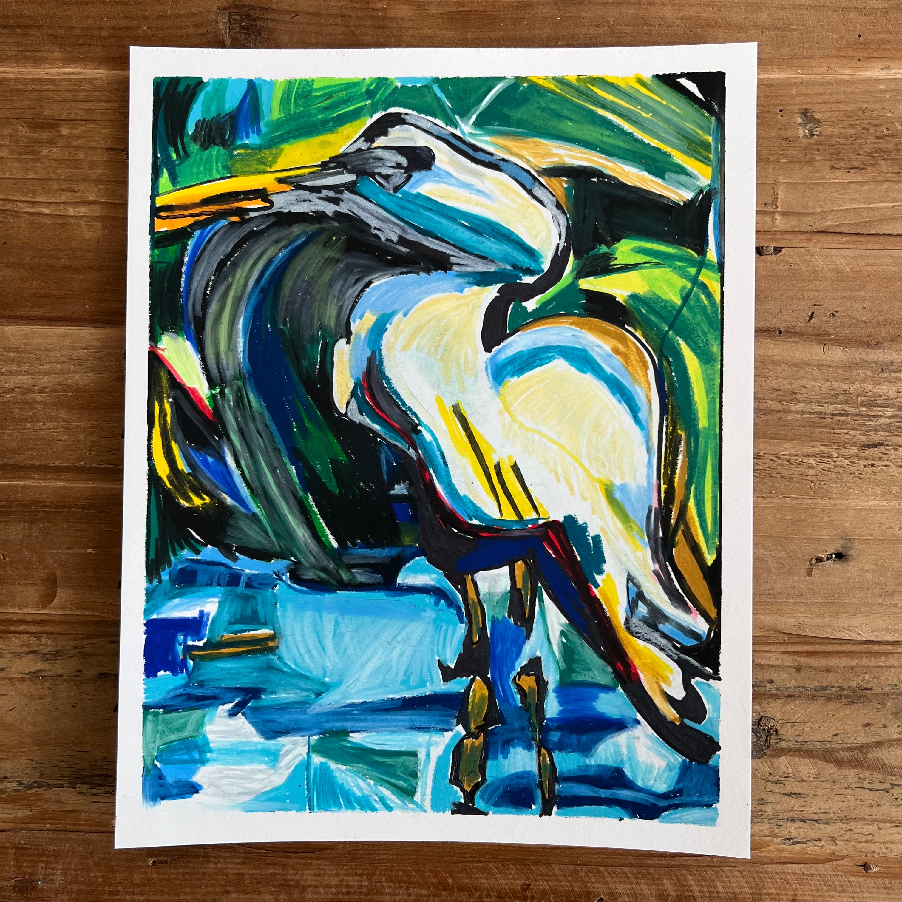 Egret Bird - ORIGINAL 11x14"