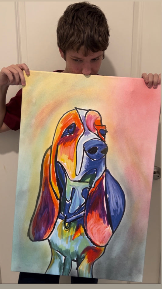 Colorful Basset - Print, Poster or Stretched Canvas Print in more sizes